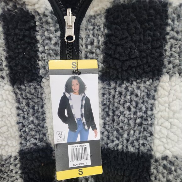 NWT Weatherproof Reversible Sherpa Zip Hoodie Black/White Buffalo Plaid Size S - Picture 5 of 16